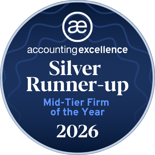 Silver Runner-up — Mid-Tier Firm of the Year (2026) Accounting Excellence Awards 2026 — Silver Runner-up, Mid-Tier Firm of the Year