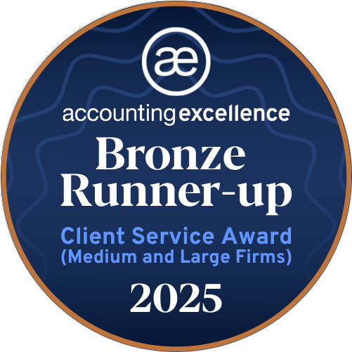 Bronze Runner-up — Client Service Award (2025) Accounting Excellence Awards 2025 — Bronze Runner-up, Client Service Award